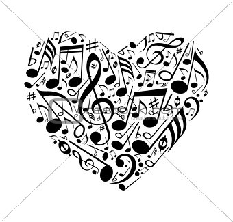 Abstract heart of musical notes