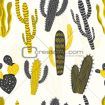 Cactus and Succulent Plants Seamless Pattern