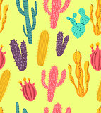 Seamless Colorful Cactus Plants Pattern