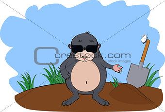 Cartoon cute mole in sunglasses