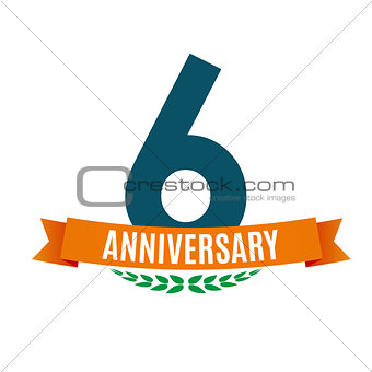 Template 6 Years Anniversary Background with Ribbon Vector Illustration