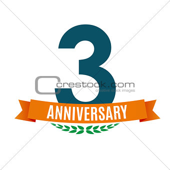 Template 3 Years Anniversary Background with Ribbon Vector Illustration