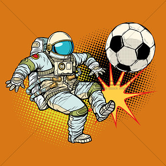 Astronaut playing football. Sport soccer