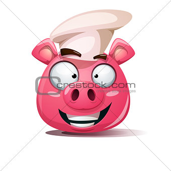 Funny, cute, crazy pig icon. Cook smiley. Symbol of 2019.