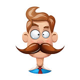 Funny, cute, cartoon man illustration. Mustache, whisker smiley.