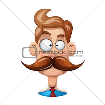 Funny, cute, cartoon man illustration. Mustache, whisker smiley.