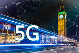 5G or LTE presentation. London modern city on the background