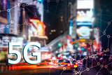 5G or LTE presentation. New York City modern city on the background