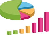 Business data market elements pie chart diagram and graph set isolated vector illustration.