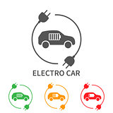 Icons of electric cars, vector. Side view of the electric vehicle. The indication of the battery level in the electric car