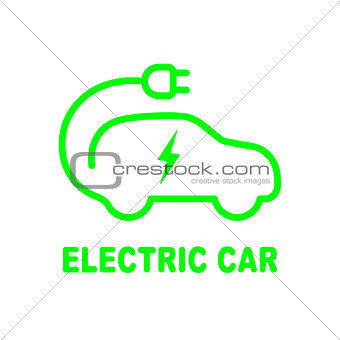 Electric car battery charging sign. Icon with flat style.