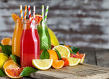 Orange, blood orange juice and lemonade background