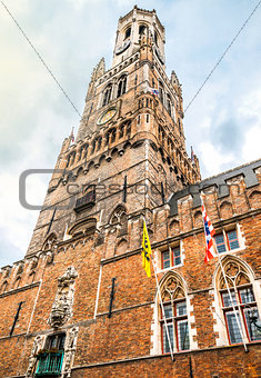 High-format shot of the famous Belfry at the Great Market in Bru