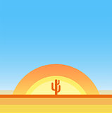 Hot Desert - Vector Cartoon Landscape with Copy Space