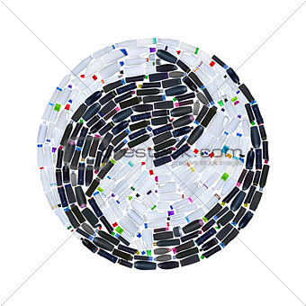 Recycle symbol made of many plastic bottles - isolated on white