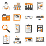 Auditing, Tax, Accounting two color icons set