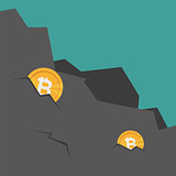 Mining bitcoin in Rock. Extraction Crypto currency. Virtual money - flat cartoon