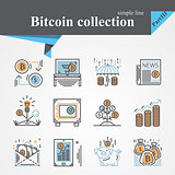 Bitcoin outline and flat trendy icon set isolated