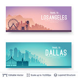 Los Angeles and Dallas famous city scapes.