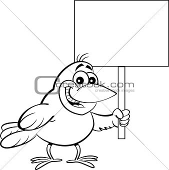 Cartoon Bird Holding a Sign.
