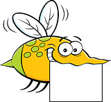 Cartoon Flying Insect Holding a Sign.