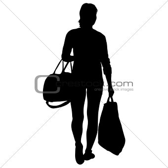 Silhouette of People carrying bag luggage on White Background