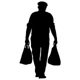 Silhouette of People with bag and shopping on White Background