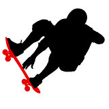 Black silhouette of an athlete skateboarder in a jump