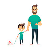 Cartoon father and son. Man and boy. Happy family. Happy Father s Day greeting card
