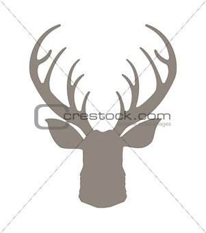 Head deer silhouetted. Reindeer with horns illustration. Deer hipster icon. Hand drawn stylized element design.