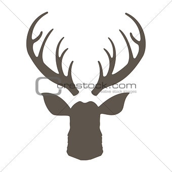 Reindeer with horns illustration. Deer hipster icon. Head deer silhouetted. Hand drawn stylized element design