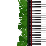 Piano keyboard with monstera leaves frame
