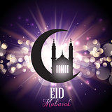 Eid Mubarak background with mosque in crescent 