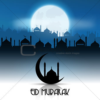 Eid Mubarak background with mosque landscape