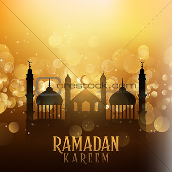 Ramadan kareem background with mosques on bokeh lights