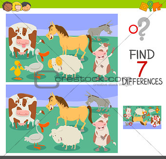differences game with funny farm animals