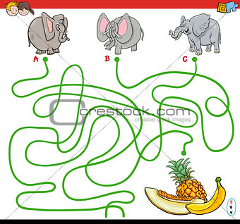 paths maze game with elephants and fruits