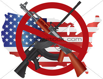 Assault Rifles Ban Symbol with USA Map Flag Illustration