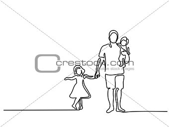 Father with son daughter silhouette