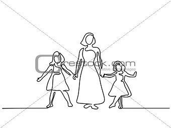 Happy woman mother with two her daughters