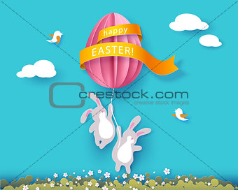Happy Easter card with banny, flowers and egg