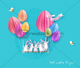 Happy Easter card with bunny, flowers and egg