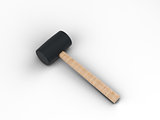 Rubber hammer with wooden handle, 3d illustration.