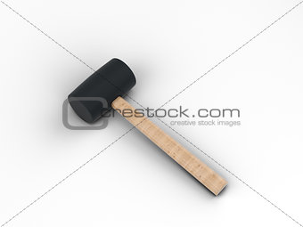 Rubber hammer with wooden handle, 3d illustration.