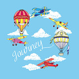 Background with Airplanes and Hot Air Balloons