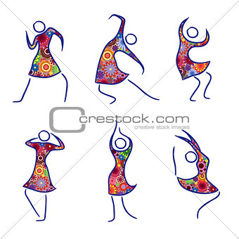 Set of six dancing female figures
