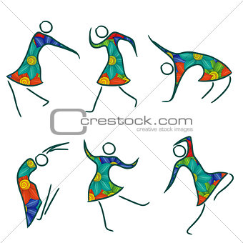 Set of six dancing female bodies