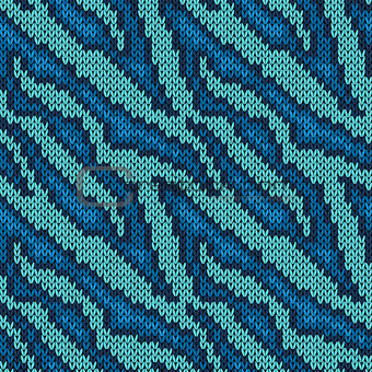 Seamless knitted blue camouflage pattern