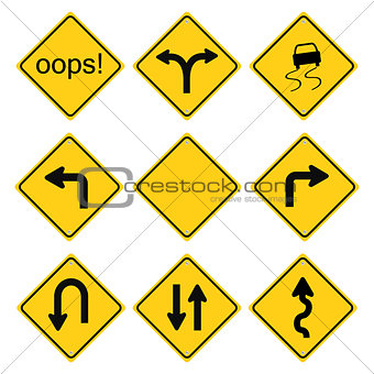 Warning road signs set