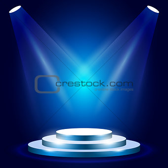 Stage or podium with spotlighting - award ceremony stage, blue p